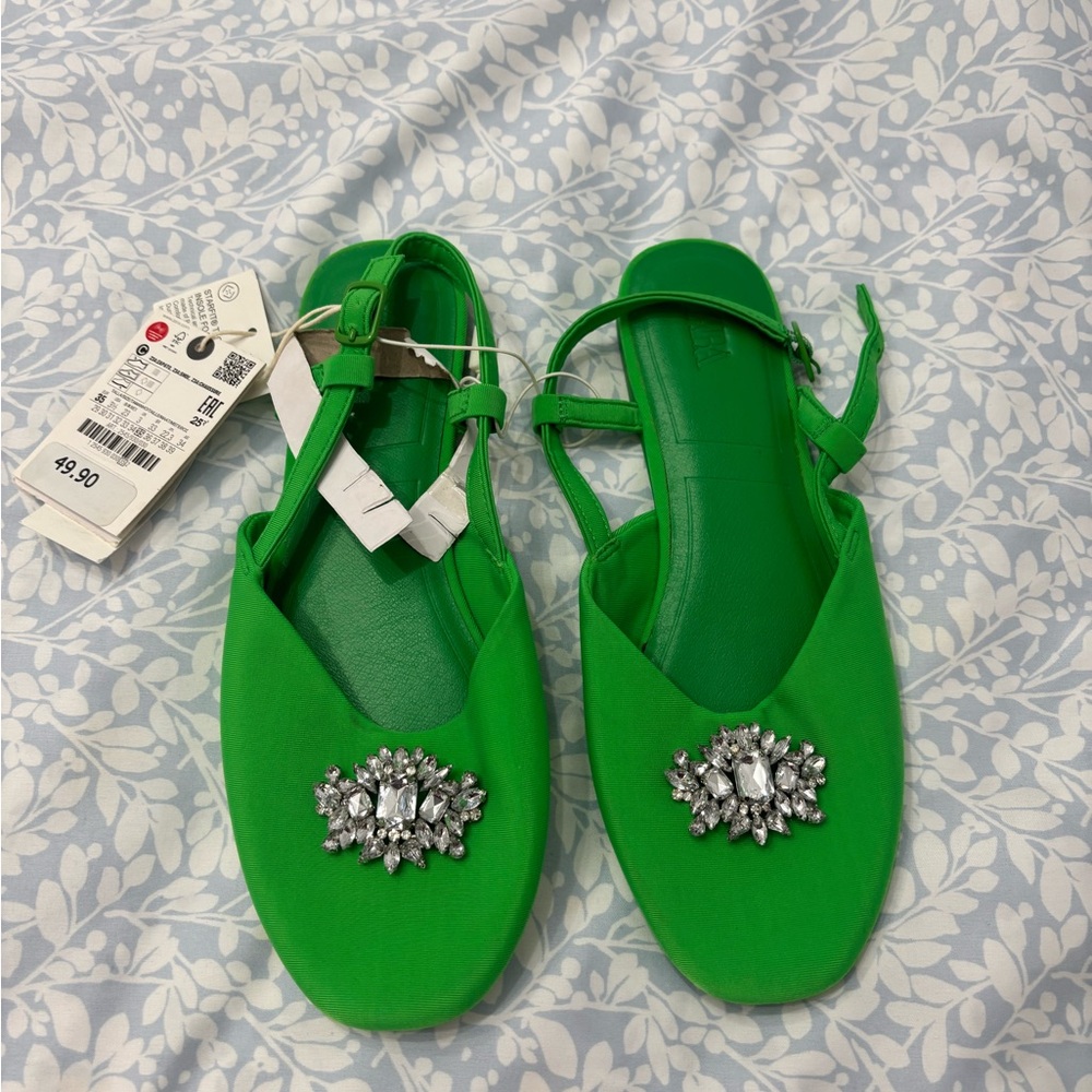 Zara Green Embellished Flats
